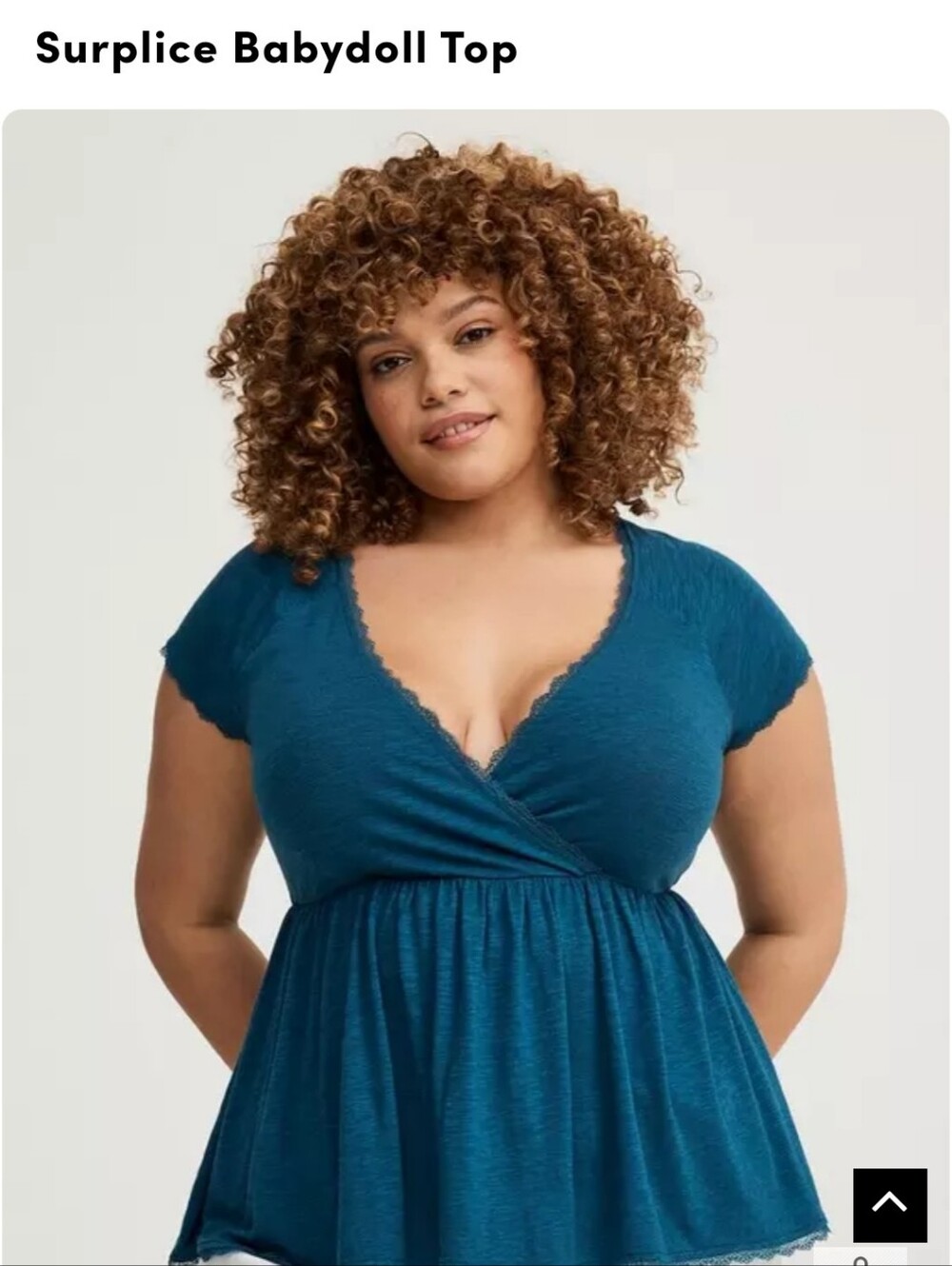 torrid teal surplice babydoll top with lace trim - Picture 3 of 5